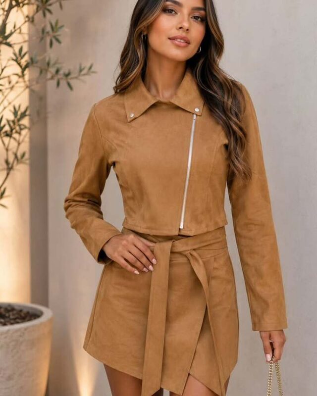 Conjunto feminino em tom caramelo