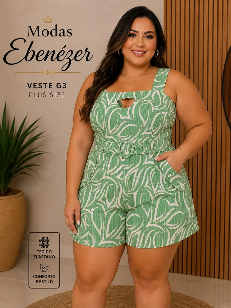 Macaquinho plus size verde tamanho G3 da Modas Ebenézer
